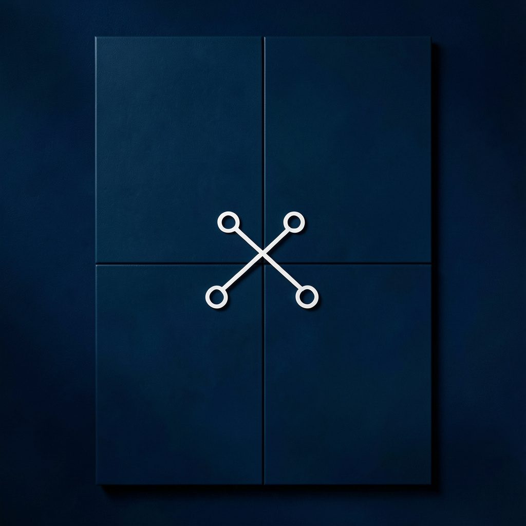 Dark atmospheric tile with a simple white line icon suggesting connectivity, overlaid on deep navy background
