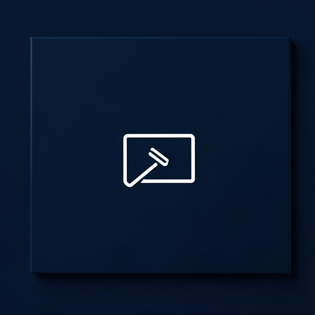 Dark atmospheric tile with a simple white line icon suggesting communication, overlaid on deep navy background