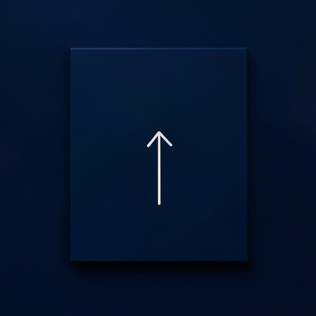 Dark atmospheric tile with a simple white line icon suggesting guidance, overlaid on deep navy background