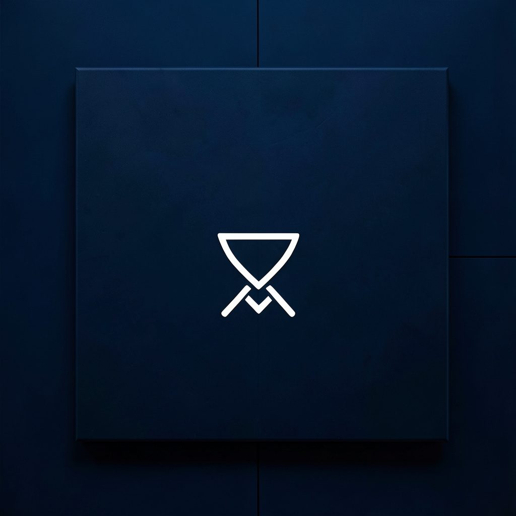 Dark atmospheric tile with a simple white line icon suggesting discovery, overlaid on deep navy background